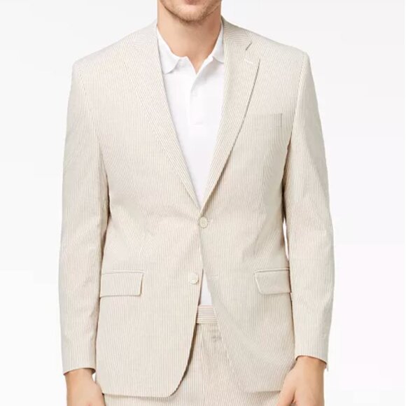 Lauren Ralph Lauren Men's Classic-Fit Ultraflex Tan/White Seersucker Blaze - 44L